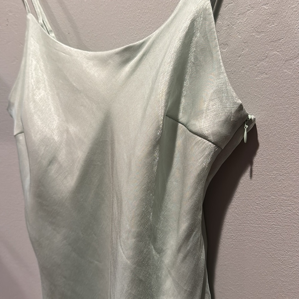 Forever 21 Seafoam Green Blue Satin Shimmer Mini Slip Dress Zip Side Flowy Hem - Picture 3 of 8